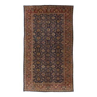 Antique Persian Sultanabad Wool Rug in Blue With Floral Pattern For Sale