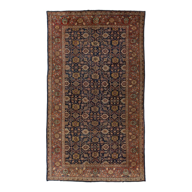 Antique Persian Sultanabad Wool Rug in Blue With Floral Pattern For Sale