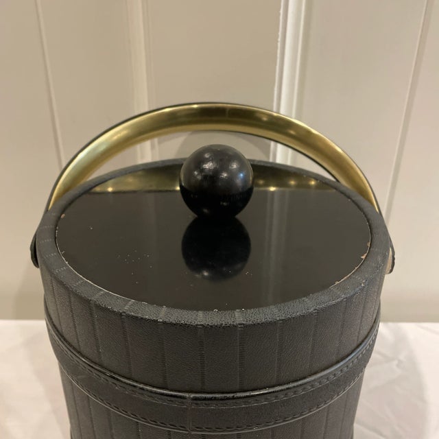 Mid 20th Century Black and Brass Leather Pinstripe Ice Bucket For Sale - Image 11 of 12