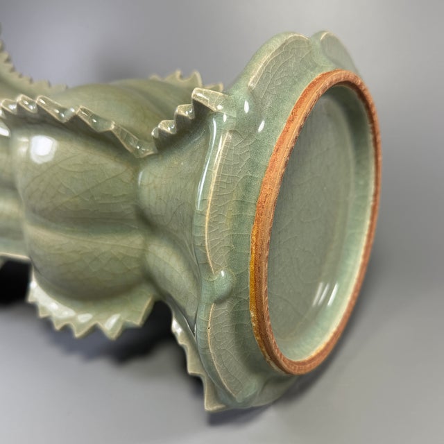 Antique Chinese Celadon Porcelain Archaic Gu‑Shape Vase For Sale - Image 4 of 5