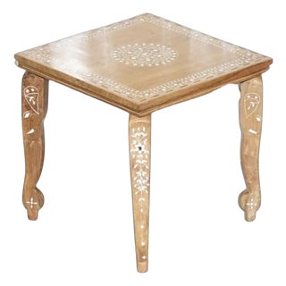 Anglo-Indian Inlaid Teak Side Table, 1950s For Sale