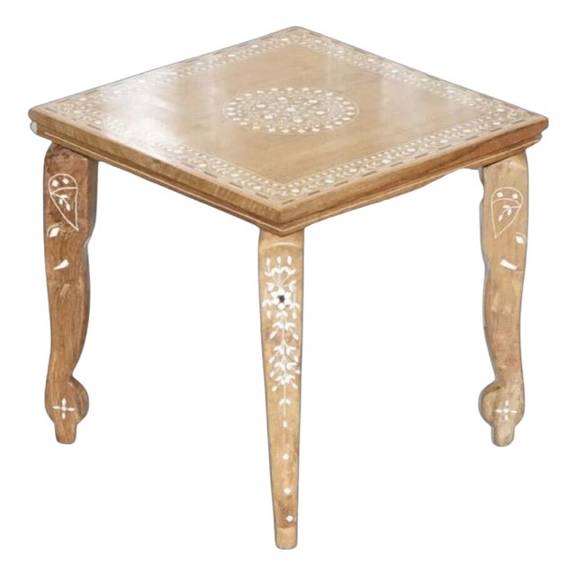 Anglo-Indian Inlaid Teak Side Table, 1950s For Sale