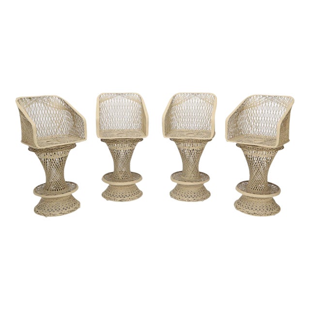Russell Woodard Spun Fiber Glass Resin Set of 4 Outdoors Bar Stools For Sale