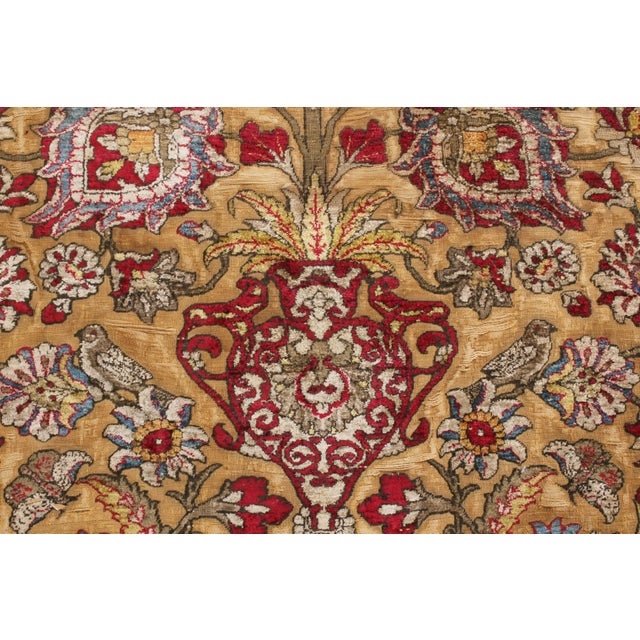 Antique Kashan Burgundy and Golden-Beige Silk Persian Rug For Sale In New York - Image 6 of 7