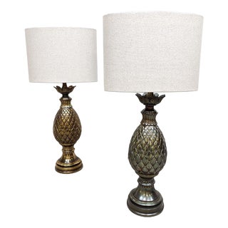 Vintage French Brass Pineapple Table Lamp, 1970s For Sale