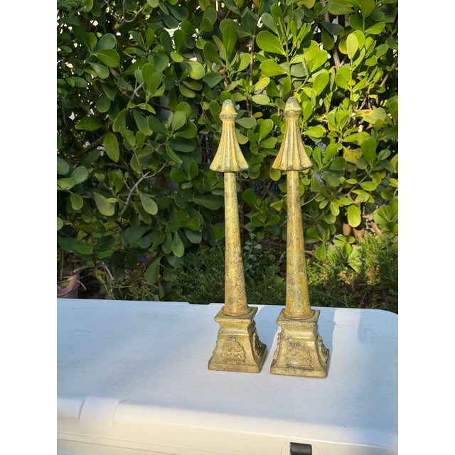 Vintage Neoclassical Patinated Metal Architectural Finials, Pair For Sale - Image 9 of 12