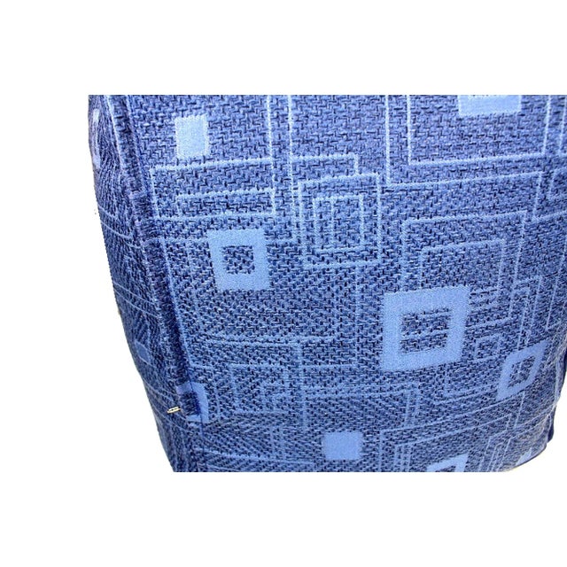 Blue Handwoven Lattice Cube Pouf Ottoman With Piping For Sale - Image 8 of 13