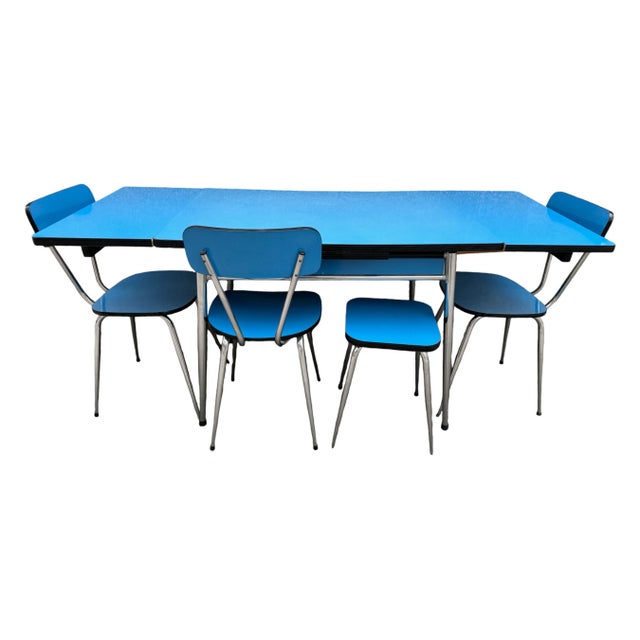 1950s Blue Formica Table & Chairs from Jafae, 1960s, Set of 5 For Sale - Image 5 of 18