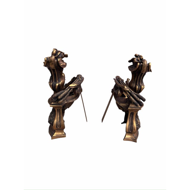 Antique French Rococo Revival Bronze Chenets Andirons – Pair For Sale In Chicago - Image 6 of 11