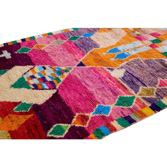 Moroccan Vintage Boujad Moroccan Handmade Geometric Multicolor Berber Wool Rug For Sale - Image 3 of 12