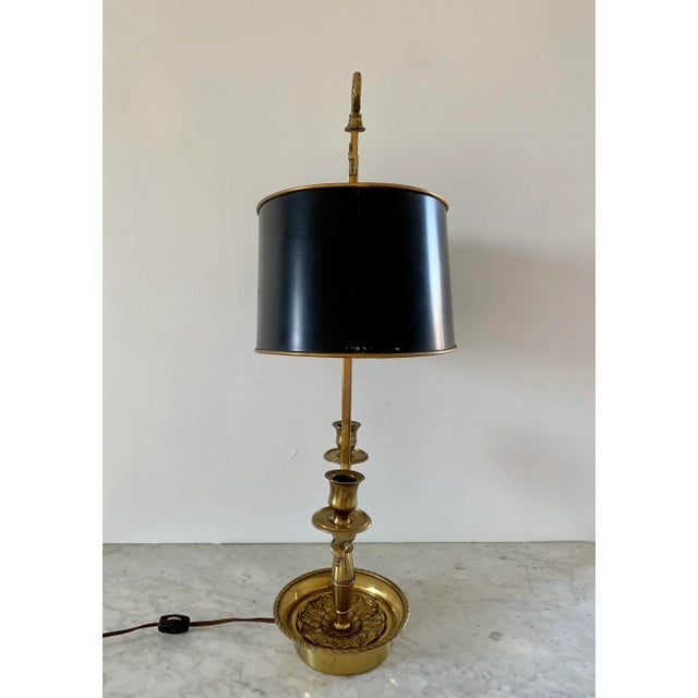 French Bouillotte Lamp With Black Tole Shade and Dolphin Motif Base For Sale - Image 10 of 12