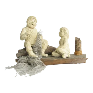 Mid 20th Century Clay Sculpture of Man and Child by Adele
