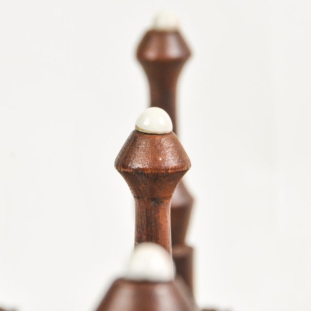 Antique Accordion Peg Holder With Porcelain Caps | Wall Mount Early 1900's Expandable Peg Rack For Sale - Image 14 of 14