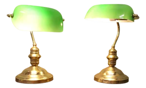 Vintage Brass and Green Glass Bankers Lamps, 1980, Set of 2