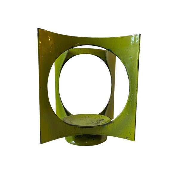 Green Mid-Century Modern Hanova of Pasadena Green Enameled Abstract Metal Candle Holder For Sale - Image 8 of 10