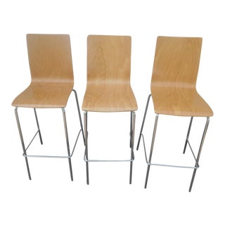 Beaufurn Molded Birch & Chrome Barstools - Set of 3 For Sale