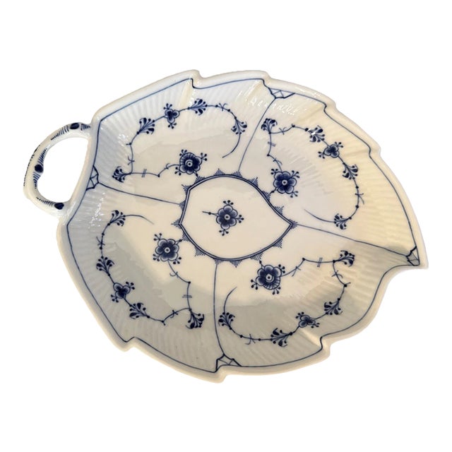 Vintage Royal Copenhagen Blue Fluted Plain 10” Leaf Dish For Sale
