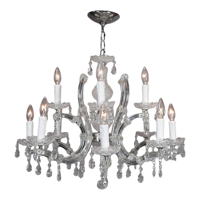 Vintage Italian Cut Crystal and Chrome 12-Light Chandelier, 20th Century For Sale