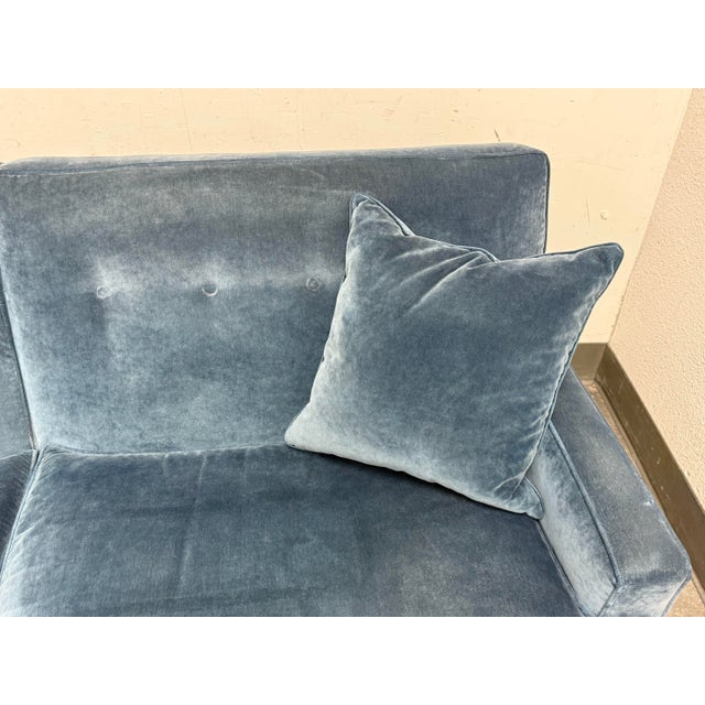 Ethan Allen Ethan Allen Peacock Blue Velvet Sofa For Sale - Image 4 of 12