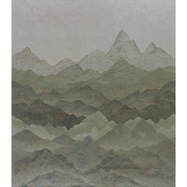 Schumacher Atmospheric Landscape Panel Set Wallpaper In Verdant Vista For Sale