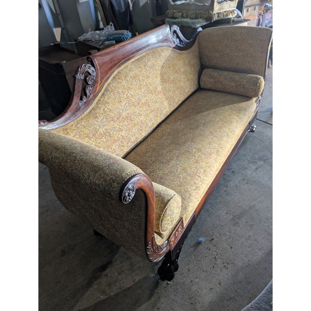 Antique American Empire Mahogany Settee With Scrolled Arms and Claw Feet For Sale - Image 14 of 17