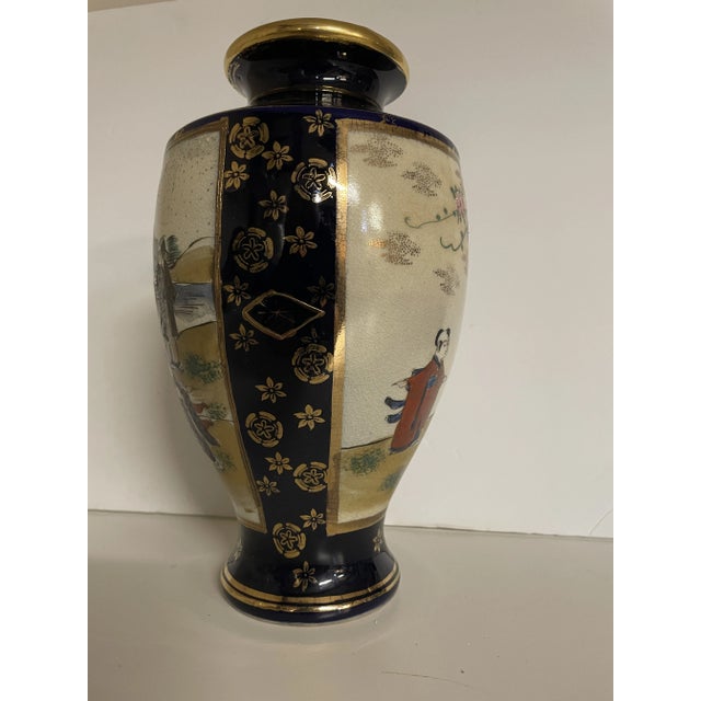 Antique Japanese Meiji Satsuma Hand-Painted Figural Cabinet Vase, Black & Gold, 10” For Sale In Philadelphia - Image 6 of 11