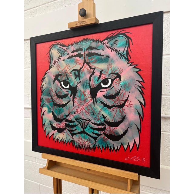Chris Pegg Tiger Portrait Pop Art with Floral Mandala in Chains by British Graffiti Artist, 2013 For Sale - Image 6 of 12