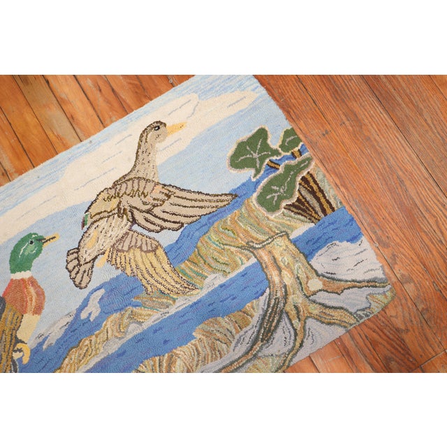 Mid 20th Century Scenic Duck American Hooked Pictorial Rug For Sale - Image 18 of 18