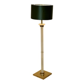 Vintage Hollywood Regency Lucite and Brass Floor Lamp With Built-in Table For Sale