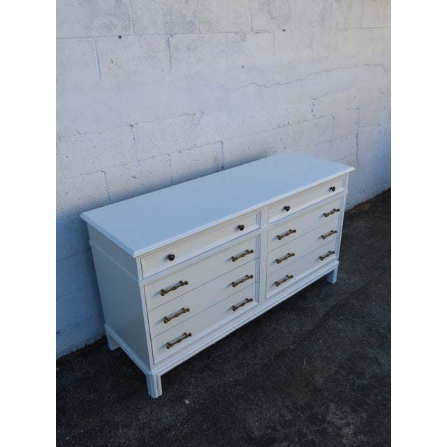 Hollywood Regency Faux Bamboo Handles Painted Long Sideboard Dresser 6351 For Sale - Image 11 of 14