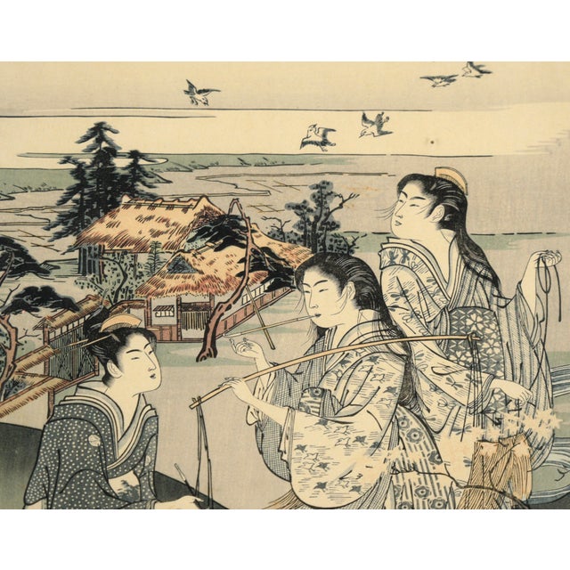 Japanese "Plovers at Tamagawa" From "Six Jewel Rivers" - Woodblock Print by Kubo Shunman For Sale - Image 3 of 9