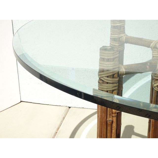 Vintage McGuire Organic Modern Bamboo Rattan Round Dining Table W Leather Straps For Sale - Image 14 of 16