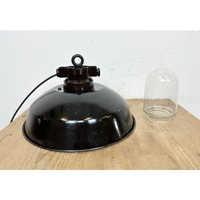 Industrial Black Enamel Factory Pendant Lamp, 1950s For Sale - Image 12 of 18