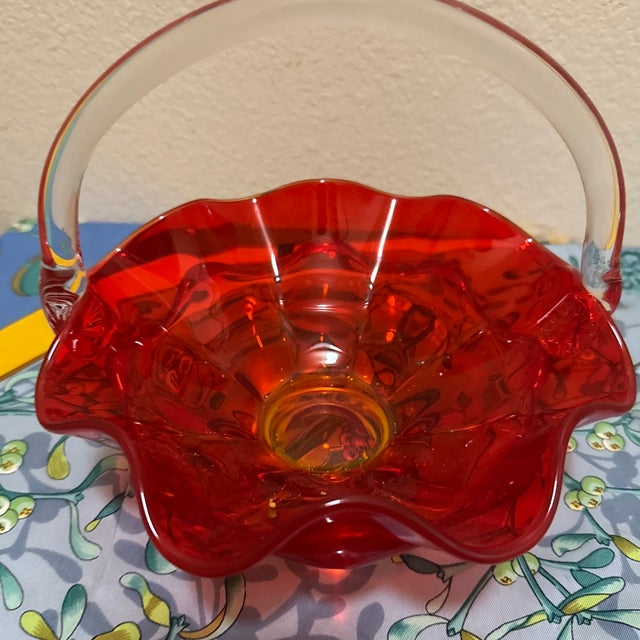 1960s Mid-Century Modern Viking Epic Ruby Red Persimmon Glass Basket Candy Dish For Sale In Minneapolis - Image 6 of 8