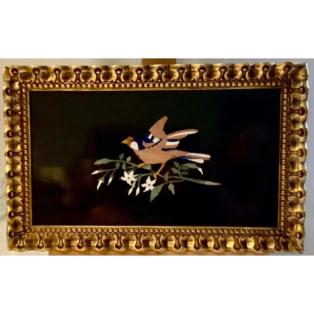 Metal Vintage Italian Pietra Dura Mosaic Plaque on Marble, Framed (2) For Sale - Image 7 of 7