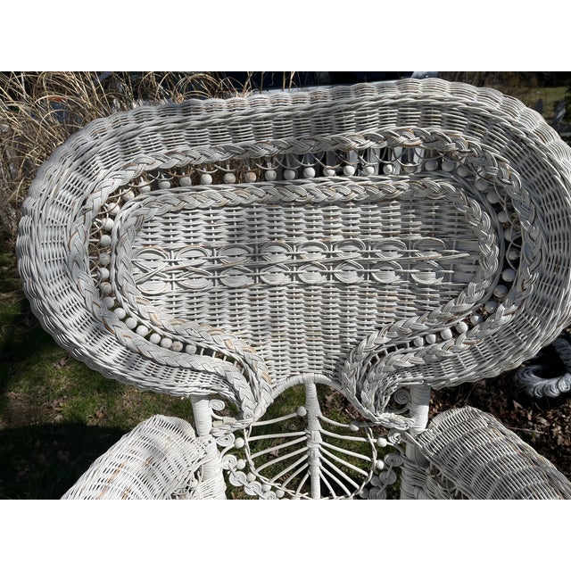 1899 Attributed to Heywood & Wakefield Wicker Loveseat, 2 Chairs and Cocktail Table Seating Group- 4 Pieces For Sale - Image 16 of 18