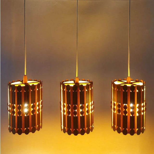 Vintage Scandinavian Pine Ceiling Lamps, 1960s, Set of 3 For Sale - Image 12 of 13
