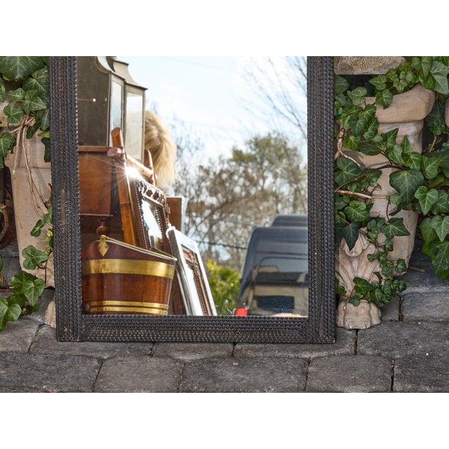 French Tramp Art Mirror with Deeply Carved Geometric Frame, Circa 1900 For Sale - Image 9 of 12