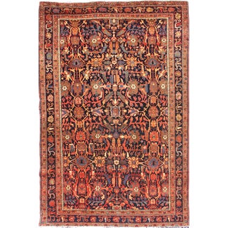 19th Century Antique Faraghan Sarouk With All-Over Design in Navy and Multi Colors For Sale