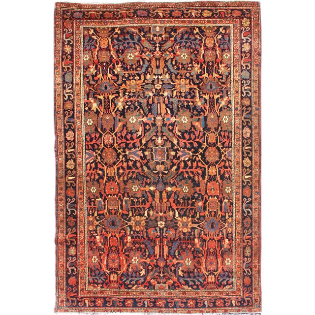 19th Century Antique Faraghan Sarouk With All-Over Design in Navy and Multi Colors For Sale