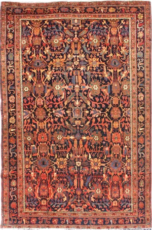 19th Century Antique Faraghan Sarouk With All-Over Design in Navy and Multi Colors