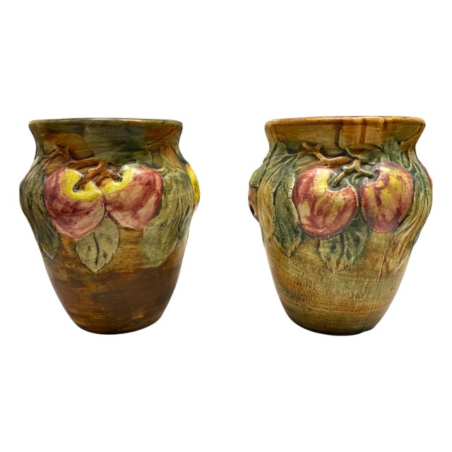Pair of Weller Art Pottery Baldin Pattern Apple Vases – Hand Painted – Early 20th Century For Sale - Image 12 of 12