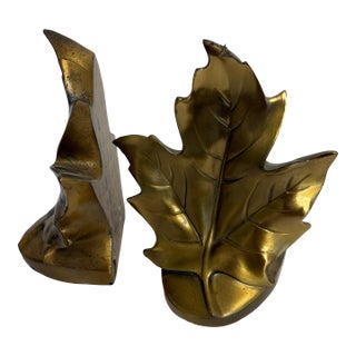 Vintage Brass Maple Leaves Bookends - A Pair For Sale