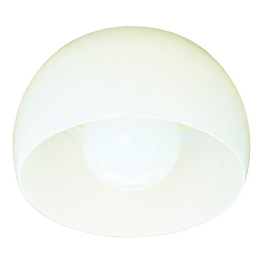 Opaline Glass and Brass Omega Ceiling Lamp by Vico Magistretti for Artemide, 1960s For Sale