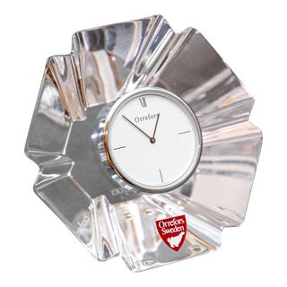 Orrefors Sweden Orion Crystal Desk Clock Paperweight 1970s For Sale