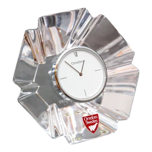 Orrefors Sweden Orion Crystal Desk Clock Paperweight 1970s