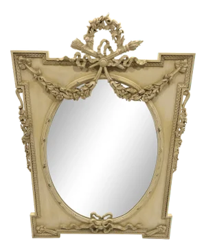 Large French Style Carved Wood Cream Painted Mirror