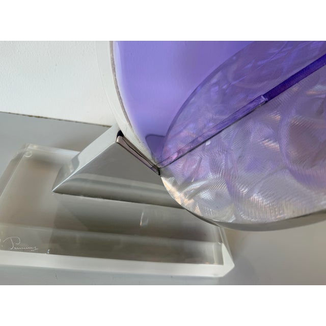 Plastic 1990's Vintage Postmodern Geometric Abstract Lucite & Stainless Steel Table Sculpture, Signed For Sale - Image 7 of 12