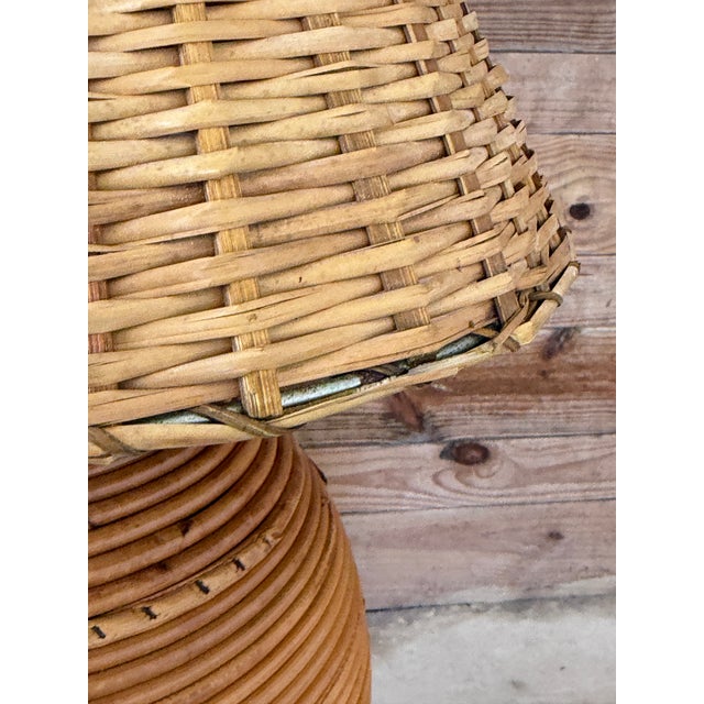 Vintage Pencil Rattan Table Lamp With Crab Finial & Woven Shade For Sale - Image 10 of 12