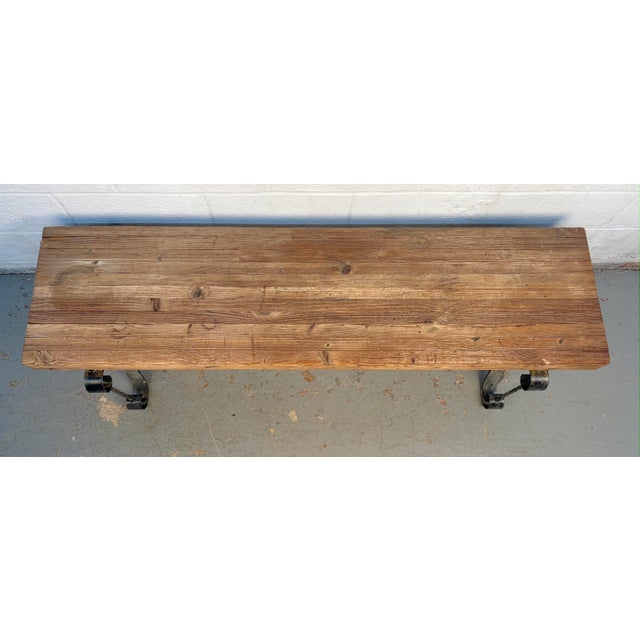 Mid 20th Century Rustic Industrial Wrought Iron Butcher-Block Bench For Sale - Image 4 of 11